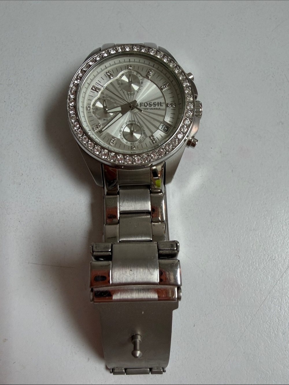 Fossil Silver Crystal-Accent Stainless Bracelet Watch